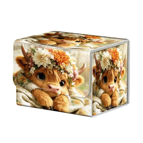 Floral Cow Pattern for MTG Deck Box, 100+ Double Sleeved Card Storage Case, PU Leather Commander Deck Case for TCG Magic Yugioh, Magnetic Closure - color: Floral Cow Pattern