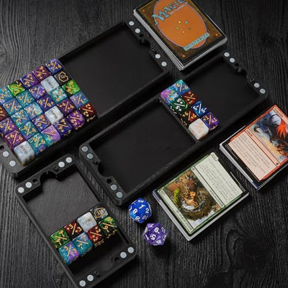 Flat Dice Box MTG Counter Storage for 16mm Dice – Fits 60 Standard Dice – Magnetic Storage Case for RPG, MTG, DND, Tabletop Games (Black, Large) - size: Large