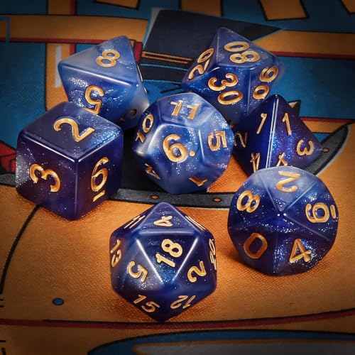 QMAY DND Dice Set -D&D Polyhedral Dice (7 Pcs) for Dungeons and Dragons (Deep Blue Sky) - color: Deep Blue Sky