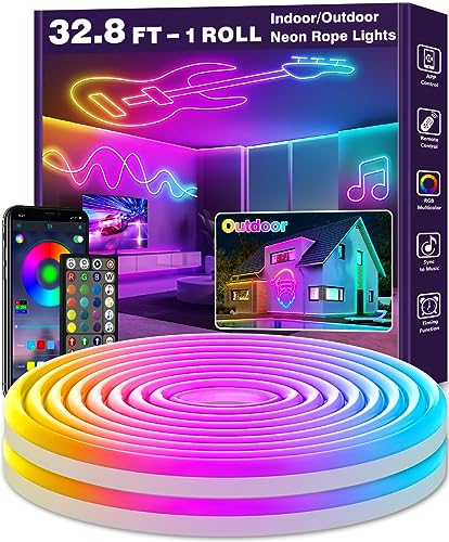 AILBTON 32.8Ft Neon Rope Lights,Flexible Led Rope Lights Control with App/Remote,Multiple Modes Music Sync Gaming RGB Led Neon Lights for Bedroom Outdoor - size: 32.8FT