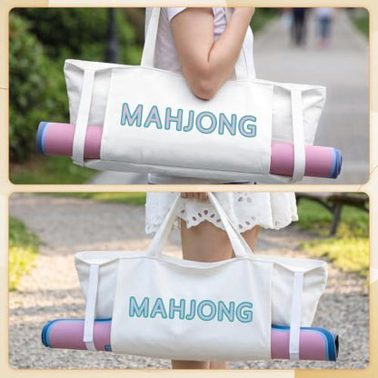 Abbylike 28x9 Inches Mahjong Bag for Rolled Mat Tiles Racks Pushers Accessories Empty Mahjong Tote Bag with Zipper Closure Outer Pockets Lining Large Capacity(Natural White,Canvas) - color: Natural White
