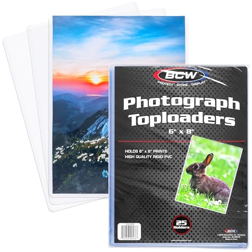BCW 6X8 Toploaders for Photos | 25-Pack | 6x8 Toploaders,Clear Rigid PVC Protectors | Perfect for Photos, Trading Cards and, Baseball Card Protectors