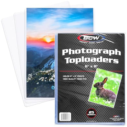 BCW 6X8 Toploaders for Photos | 25-Pack | 6x8 Toploaders,Clear Rigid PVC Protectors | Perfect for Photos, Trading Cards and, Baseball Card Protectors