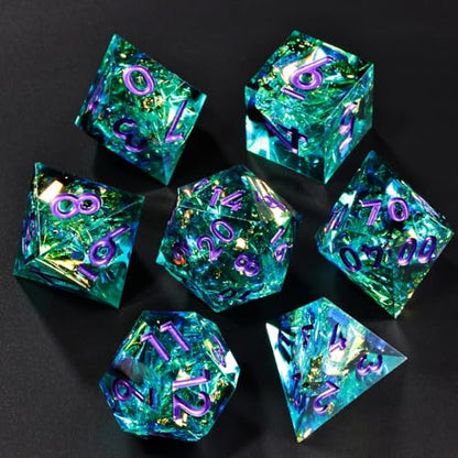 DND Resin Sharp Edge Polyhedral Dice Set,for Dungeons and Dragons RPG MTG Table Games,7 Pcs Handmade Dice Set - color: Fae's Tear
