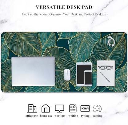 Auhoahsil Desk Mat, Ultra Large Mouse Pad, XXL Gaming Mousepad, Green Tropical Leaves Deskpad, Big Extended Full Size Mouse Pad, Desktop Desk Matt for Keyboard, Laptop & Computer, 35.5 x 15.7 in - color: 01 Beach Palm Tree Leaves, size: XXL - Extended siz