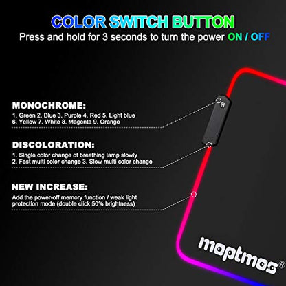 RGB Gaming Mouse Pad Anime Dragon Mousepad Mat LED with 15 Lighting Modes for Computer 31.5 X 12 Inch (Red) - color: LED-Red