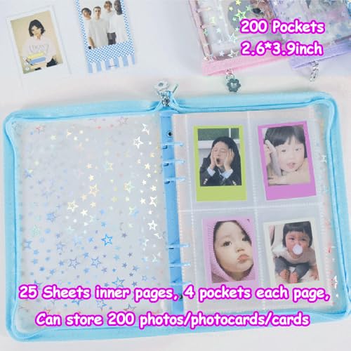 Kpop Photocard Binder with 6 Stickers Sheet & 50 Shinning Protective Sleeves Kpop Photocard Holder Book with Kpop Photocard, A5 Binder Photocard Album 30 Inner Pages with 240 Pockets (Skyblue) - color: Skyblue
