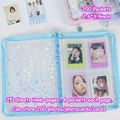 Kpop Photocard Binder with 6 Stickers Sheet & 50 Shinning Protective Sleeves Kpop Photocard Holder Book with Kpop Photocard, A5 Binder Photocard Album 30 Inner Pages with 240 Pockets (Skyblue) - color: Skyblue