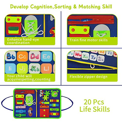 LearnToy Dinosaur Montessori Learning Toy for Toddlers Ages 3-5 Years, Busy Sensory Board with Educational Activities, Travel-Friendly Developmental Skills Toy | Busy Sensory Board with Educational Activities, Travel-Friendly Developmental Skills Toy - co