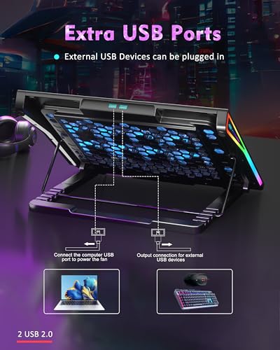 AICHESON Laptop Cooling Pad, 15 Powerful Cooling Fans, Gaming Laptop Cooler with RGB Lights for 15-17.3 inch PC Computers - color: RGB