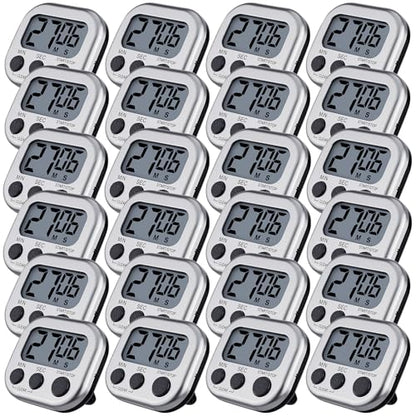 Leumoi 24 Pack Multi-Function Digital Timers with Magnetic Back, Large LCD Display, Loud Alarm, Count up & Countdown, Memory Function for Cooking, Classroom, Study, Exercise & Work(Sliver and Black) - color: Sliver and Black