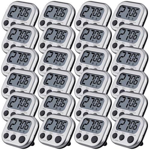 Leumoi 24 Pack Multi-Function Digital Timers with Magnetic Back, Large LCD Display, Loud Alarm, Count up & Countdown, Memory Function for Cooking, Classroom, Study, Exercise & Work(Sliver and Black) - color: Sliver and Black