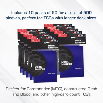 BCW Deck Guard - Double Matte Card Sleeves | 500 Count Box (10 Packs of 50 Sleeves) |Acid-Free, No PVC | Fits 2.5" x 3.5" Game Cards | Archival Safe Sleeves for Card Protection (Blue) - color: Blue