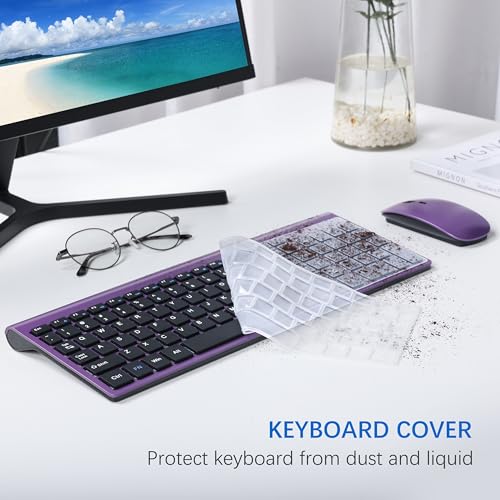 Wireless Keyboard and Mouse Ultra Slim Combo, TopMate 2.4G Silent Compact USB 2400DPI Mouse and Scissor Switch Keyboard Set with Cover, Batteries Included, for PC/Laptop/Windows/Mac - Purple Black - color: Purple Black