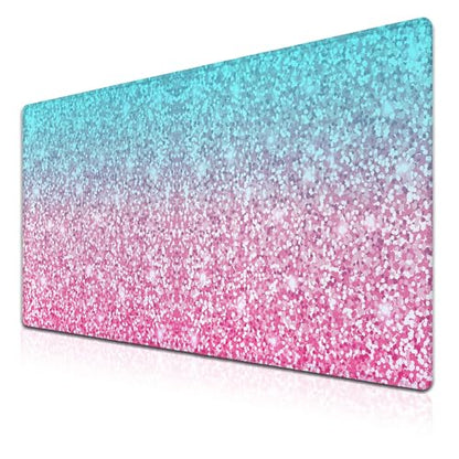 Gaming Mouse Pad Office Desk Mat, Extra Large Pink Glitter Pad for Women, Waterproof Non-Slip Rubber Base, 35.4 X 15.7 in for Work/Game/Office - color: Glitter Pink