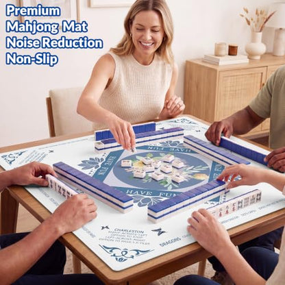 Mahjong Mat - 31.5" x 31.5" Anti-Wrinkle Mahjong Mat for Table, Anti Slip Noise Reduction Gaming Mat with Carrying Bag, for Mahjong/Board Games/Poker/Dominoes/Card Games (White) - color: White