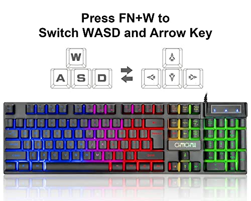 Keyboard and Mouse Gaming LED Wired Combo with Emitting Character Keyboard 4800DPI 2 Side Button USB Mouse Rainbow Backlit Mechanical Feeling Compatible with PC Raspberry Pi Mac Xbox one ps4 - color: 910b