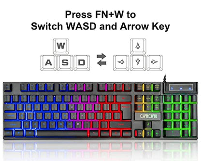 Keyboard and Mouse Gaming LED Wired Combo with Emitting Character Keyboard 4800DPI 2 Side Button USB Mouse Rainbow Backlit Mechanical Feeling Compatible with PC Raspberry Pi Mac Xbox one ps4 - color: 910b