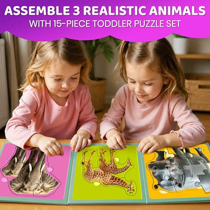 QUOKKA Step Up Magnetic Puzzles for Toddlers 1-3, Safari Animals Puzzle Set in One Book, Travel Games for Kids 3-5, Screen Free Toy for Toddlers and Preschoolers - color: Safari1