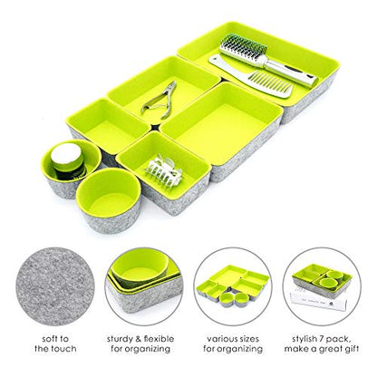 Felt Drawer Organizer Bin 7 pc Green Desk Nightstand Catchall Tray - color: Green