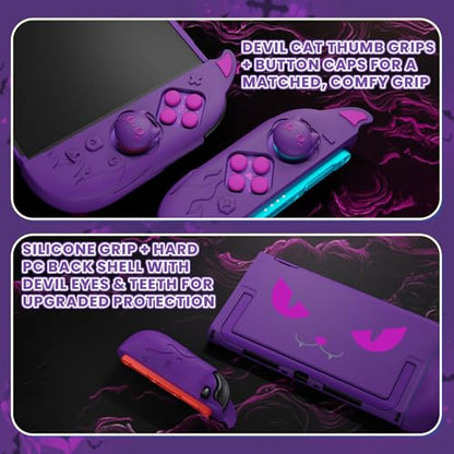 PlayVital Cute Demon Protective Shell for Nintendo Switch 2, Kawaii Anti-Slip Silicone Grip Cover + Dockable Hard Case for Nintendo Switch 2 with Thumb Grips & Sticker, Shockproof - Purple - color: Purple