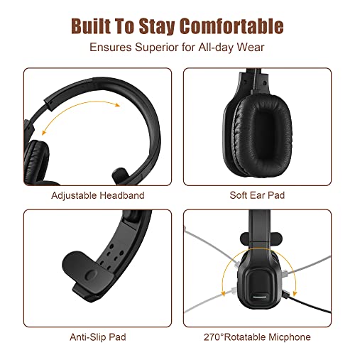 Trucker Bluetooth Headset V5.0, Wireless Headset with Noise Canceling&Mute Microphone for Cell Phones, On Ear Bluetooth Headphone for Computer, Zoom Meetings, Skype, Home Office - style: BH-M100