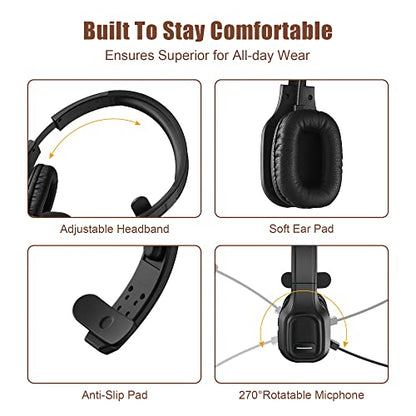 Trucker Bluetooth Headset V5.0, Wireless Headset with Noise Canceling&Mute Microphone for Cell Phones, On Ear Bluetooth Headphone for Computer, Zoom Meetings, Skype, Home Office - style: BH-M100 with Dongle