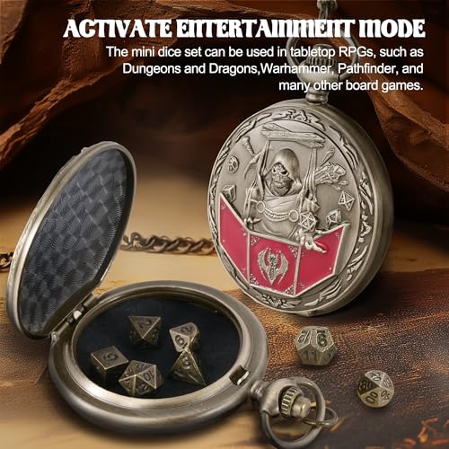 Kabinka D&D Dice Set with Pocket Watch Shell, 7-Piece Polyhedral Set, Perfect for Dungeons and Dragons, Role Playing Dice Accessory (DM, Bronze) - color: Bronze, style: DM
