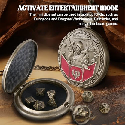 Kabinka D&D Dice Set with Pocket Watch Shell, 7-Piece Polyhedral Set, Perfect for Dungeons and Dragons, Role Playing Dice Accessory (DM, Bronze) - color: Bronze, style: DM