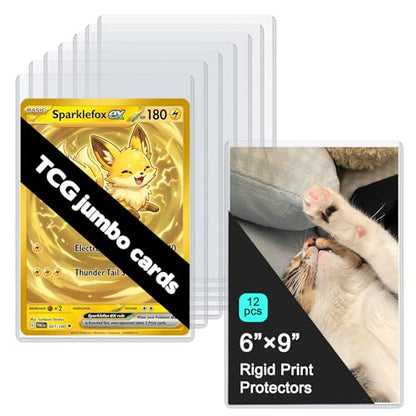 Rainmae 12 Pack 6" x 9" Jumbo Card Sleeves, Rigid Photocard Protectors for Oversized Trading Cards Sheet Protectors, Paper Sleeves Jumbo Sports Cards Sleeves Hard Plastic Document Holder Protector - size: 6" x 9"(12 Pcs)