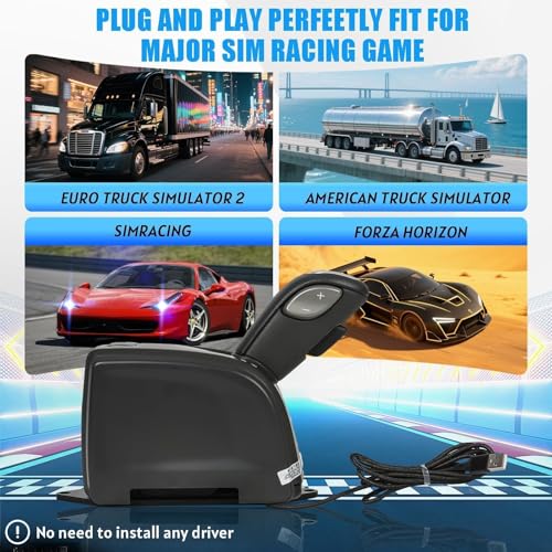 RYLNOK 3-in-1 Handbrake&Automatic&Manual Transmission Gear Shift for PC USB for ETS 2 European/American Truck SIM Racing ATS CTS Fit for Logitech G923 G29 G27 G25 and T-GT II T300 T500
