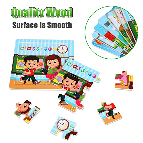 SANNIX 12 Pack Wooden Jigsaw Puzzles for Toddlers, Characters Puzzles | for Kids Party Favors, Educational Puzzles Learning Travel Toy with 12 Organize Bags - style: Characters