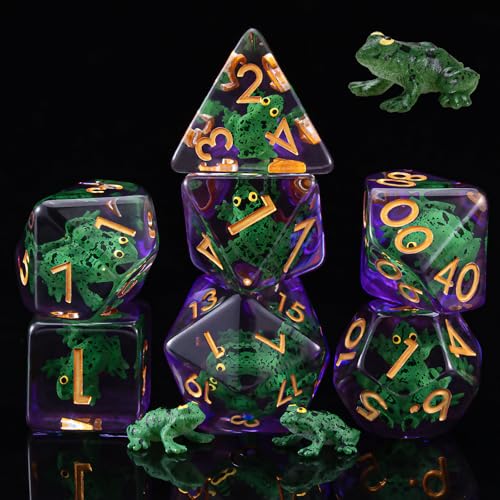 DND Resin Dice Set, Polyhedral D&D Frog Dice Inclusion Dice for Dungeons and Dragons MTG RPG (Frog) - color: Frog