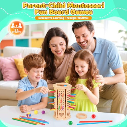 Montessori Wooden Board Game, 42-Stick Dice Game, Math Puzzle Toy for Kids 3 4 5 6 Years Old, Develops Fine Motor Skills and Counting, Perfect for Family Nights, Gift for Boys and Girls