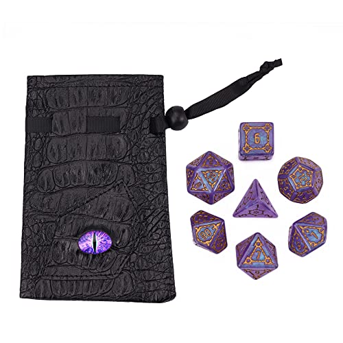 cusdie 7 Pcs 25mm Giant DND Dice with Dragon Eye Dice Bag, Polyhedral Dice Set, D&D Dice for Pathfinder RPG (Purple) - color: Purple