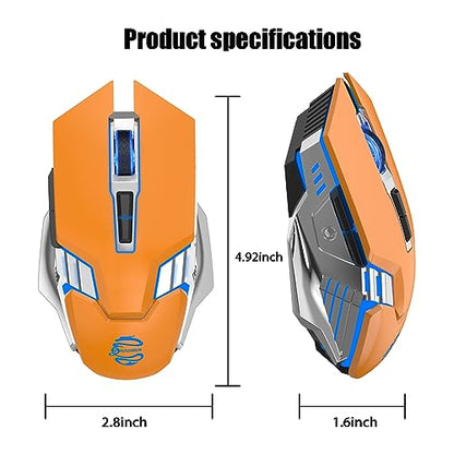 Bluetooth Gaming Mouse, RGB Rechargeable USB Wireless Mouse, Quiet Click, LED Backlit, Ergonomic, with Side Button, 6 Button, DPI Adjustable, Computer Mice for Laptop PC MacBook Chromebook - Orange - color: orange