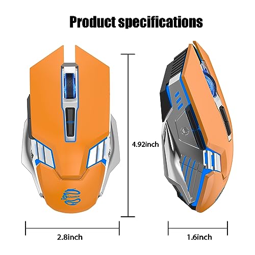 Bluetooth Gaming Mouse, RGB Rechargeable USB Wireless Mouse, Quiet Click, LED Backlit, Ergonomic, with Side Button, 6 Button, DPI Adjustable, Computer Mice for Laptop PC MacBook Chromebook - Orange - color: orange