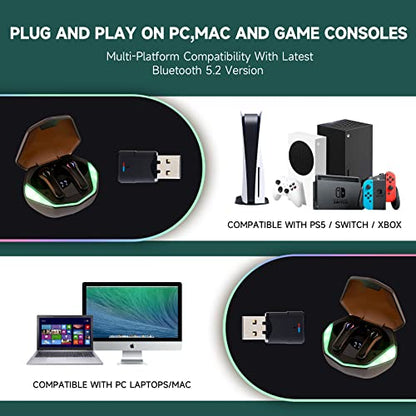 Gaming Earbuds, AlienBuds【2023 Launched】, Wireless Gaming Earbuds for PC, PS4, PS5 and Switch with USB Dongle, Multi-Point Connection with 30ms Low Latency (Two Bundle)