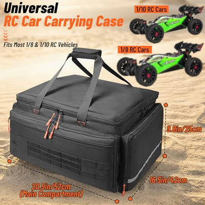 ORKELS RC Car Carrying Case 1/8 1/10 Scale, Heavy Duty RC Storage Bag with Reinforced Base, Multi-Pocket Tool Organizer, Compatible with Traxxas RC Cars Trucks & Buggies - size: FOR 1/8, 1/10 RC Vehicles