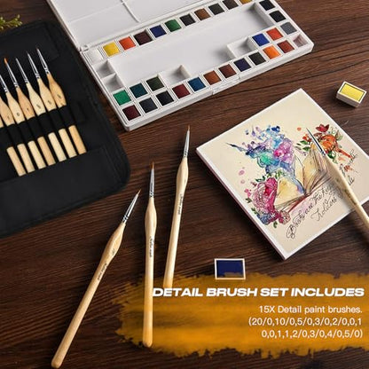 Golden Maple Miniature Paint Brushes, 15PC Model Brushes Micro Detail Paint Brush Set, Fine Detailing for Acrylics, Oils, Watercolors & Paint by Number, Figurine (Wooden) - color: Wooden