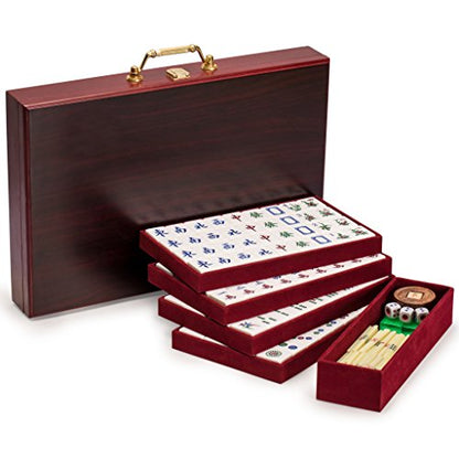 Yellow Mountain Imports Classic Chinese Mahjong Game Set, Emerald with 148 Medium-Size Translucent Green Tiles and Wooden Case - color: ['Emerald']