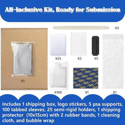 DEDC Card Grading Submission Kit, Card Grading Kit Shipping Mailing Kit Box for PSA, CGC, SGC Trading Card- 25 Semi Rigid Card Holders, 50 Card Sleeves, 1 Shipping Label + 1 Wiping Cloth (1-Set- PSA) - size: 1-set- PSA