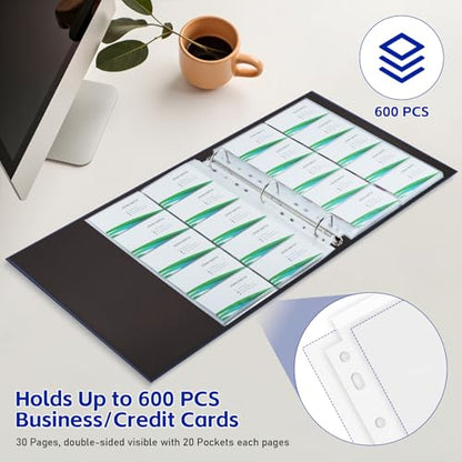 BYSTER 30 Pack 600 Pockets Business Card Sleeves Binder Sheets, Ultra-Clear Business Card Pages for 2/3/4 Ring Binder, Double Sided 10 Pocket Credit Card Pages - color: 30 Pack Sleeves