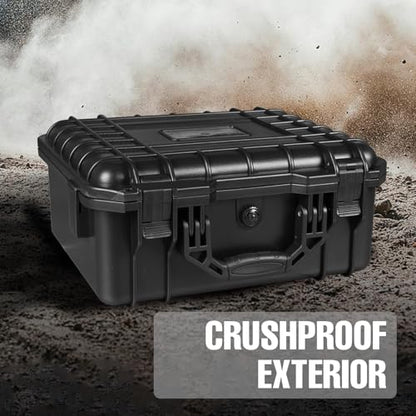 Jack Boss Hard Case, 13.6 x 11.4 x 6 Inch Portable Weather Waterproof Protective Camera Case with Customizable Foam, Fit Use of Drones, Camera, Equipments，Black - color: BLACK, size: 13.6x11.4x6 in