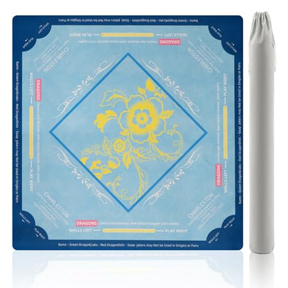 Rollup Shipped American Mahjong Mat with Rules No Crease | 32.6"x32.6" Mahjong mat with Velvet Bag Non Slip Mahjong Table Mat Noise Reduction Game Mat Gift for Mother's Day (Blue) - color: Blue