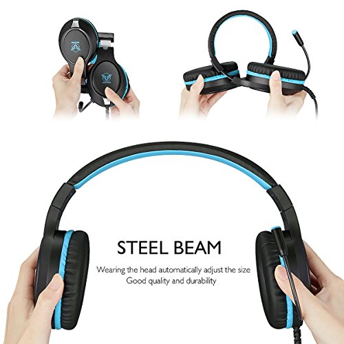 H-10 Gaming Headset for PS4, Xbox One, PC, PS5, Nintendo Switch, Stereo Wired Noise Cancelling Over Ear Headphones with Mic for Kids Adults, Bass Surround, Soft Memory Earmuffs, Blue