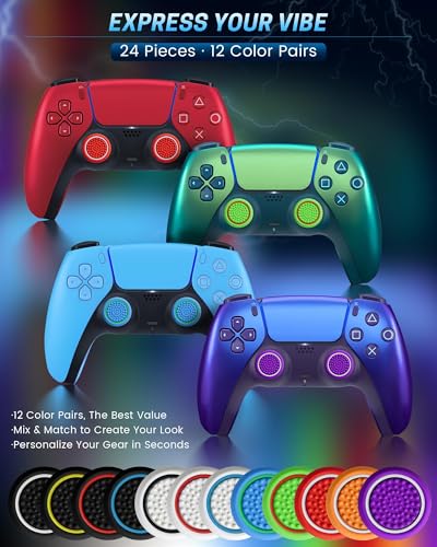 24 PCS Premium Silicone Thumb Grips for PS4/PS5/Xbox Controller, Rainbow Non-Slip Joystick Caps & Thumbstick Grips, Ultimate Comfort & Protection