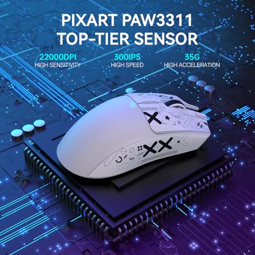 ATTACK SHARK X11 Wireless Gaming Mouse, PAW3311 Sensor, Lightweight, RGB Charging Dock, 22,000 DPI, Tri-Mode Connectivity, 5 Programmable Buttons, Grip Tape Included - White - color: White, size: Mouse and Anti-slip sticker