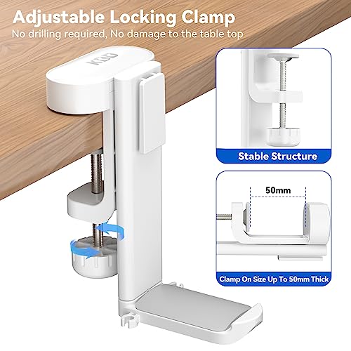 KDD 4-in-1 Desk Organizer - Under Desk Cup Holder and Headphone Hanger with 2 Wire Holes - Rotating Hanger and Detachable Storage for Cup, Phone and Pen (White) - color: White