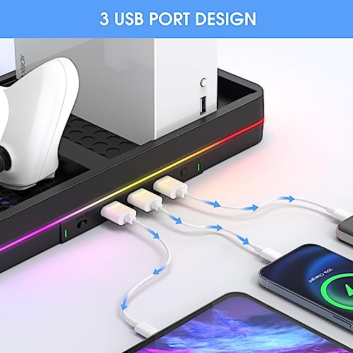 KEPLUG Dual Cooling Fan and Cooling Stand for Xbox Series X/S Console/Controller Dual Controller Charger Station with RGB LED Light & 3 USB Ports,Xbox Series x Accessories with 2 Headphone Hooks - color: Black